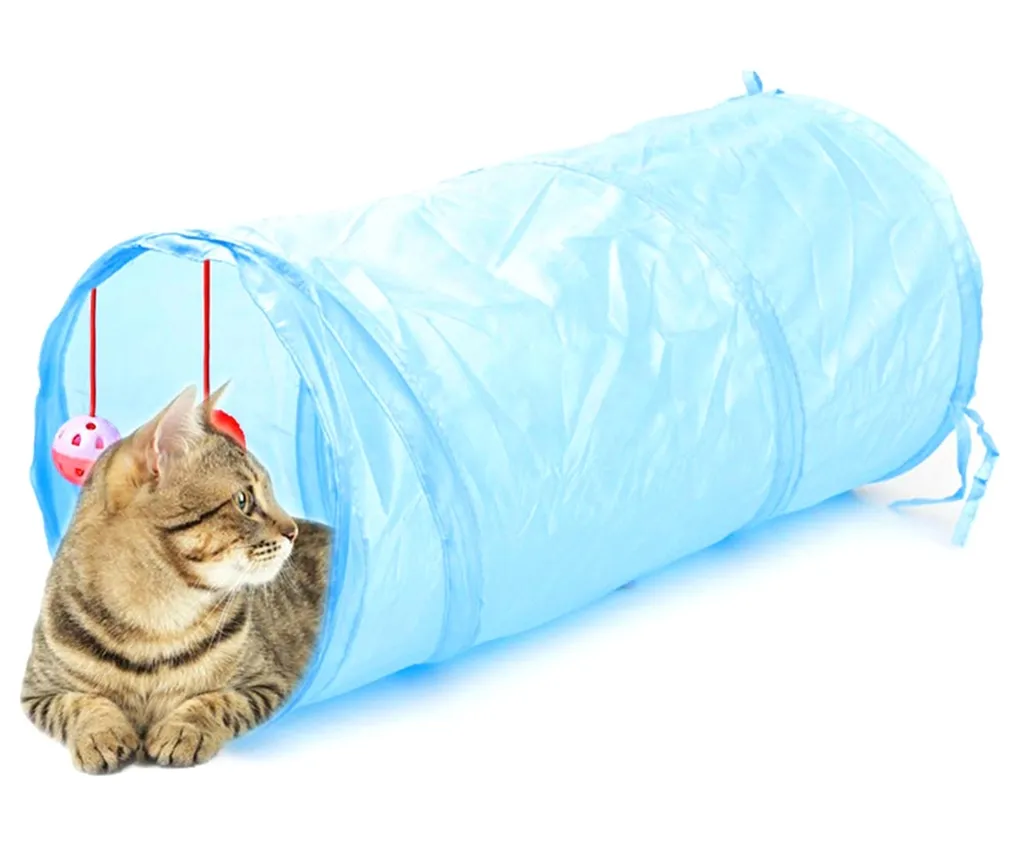 Tunnel de jeu chat 50 cm bleu - Textile résistant et design compact - 4