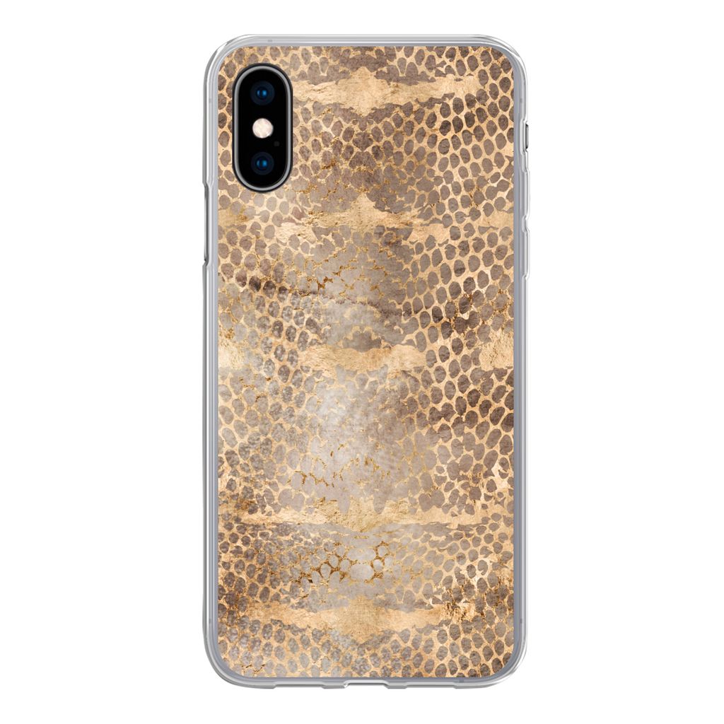 MuchoWow Handyhülle Schutzhülle Hülle für iPhone X Schlangendruck - Gold - Braun Silikon Softcase Handy Hülle - Handyhülle