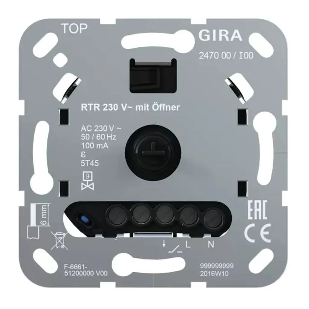 Gira 247000 Thermostat Filaire 230V Contact NF pour Boîtier Encastré