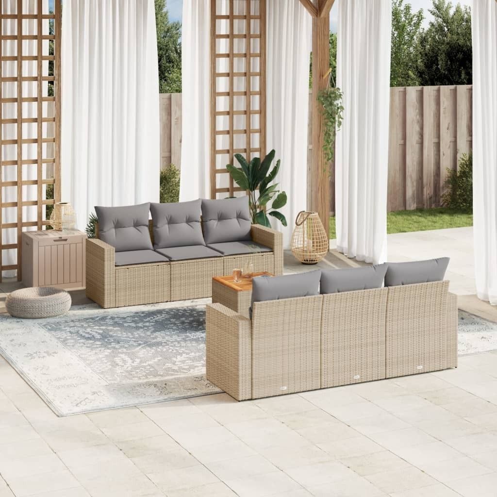 Maison Exclusive - 7-tlg. Garten-Sofagarnitur mit Kissen Beige Poly Rattan