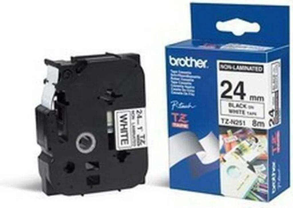 Ruban pour étiqueteuse Brother P-Touch 24mm noir/blanc usage bureau 8m