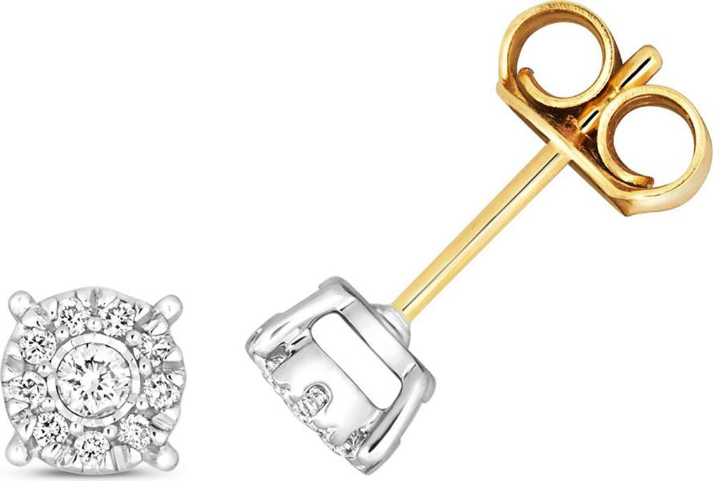 Funkelndes Feuer Klassische 9 Karat (375) Gold Diamant Paar Ohrstecker Brillant-Schliff 0.12 Karat H - I1 - 4mm*4mm; TRS209709KY