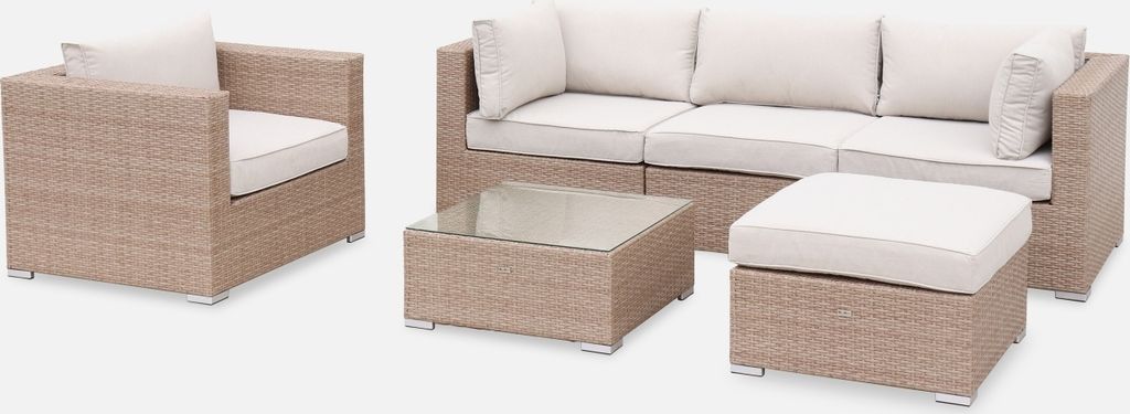 Salotto da giardino in resina intrecciata, 5 posti, Beige Immagine del prodotto 