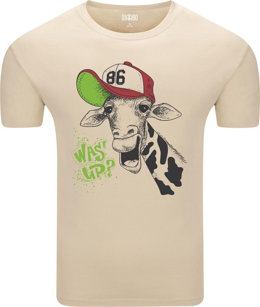 Diarbo Herren T-Shirt mit Lustiger Druck Was Up? Beige Gr.S