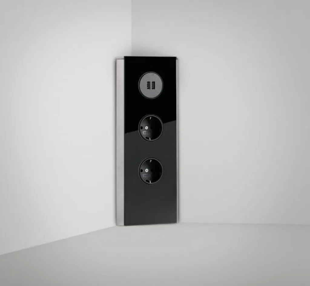 Bloc Prises Mira Eck Glas USB A en Verre Noir et Acier Inoxydable
