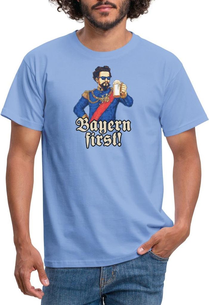 Spreadshirt König Ludwig Mit Bier Bayern First Männer T-Shirt, M, Carolina Blue