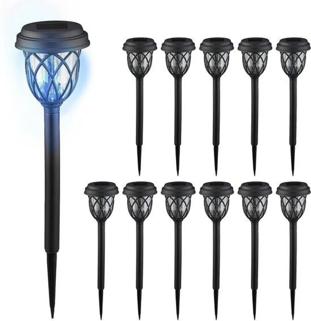 Lot de 12 lanternes de jardin LED avec piquet 425x10cm noir et transparent
