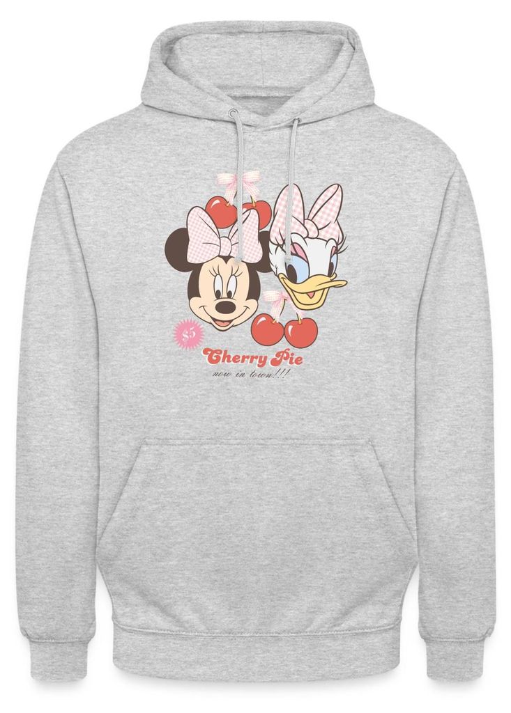 Mickey & Minnie Cherry Pie Minnie & Daisy Uni Hoodie, M, Hellgrau meliert