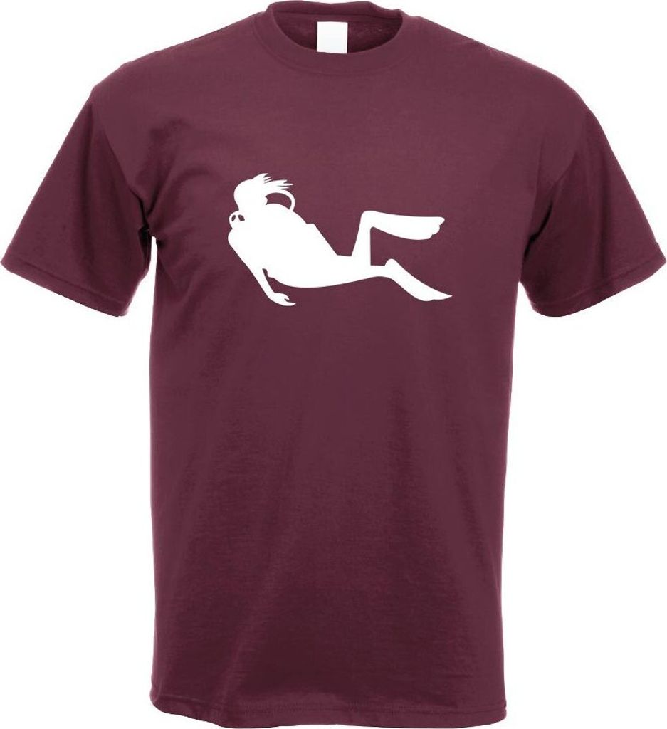 Kiwistar - T-Shirt - Burgund - Taucher Motiv Bedruckt Funshirt Design Print - mit Motiv Bedruckt - Funshirt Design - Sport - Freizeit - Herren - XXL
