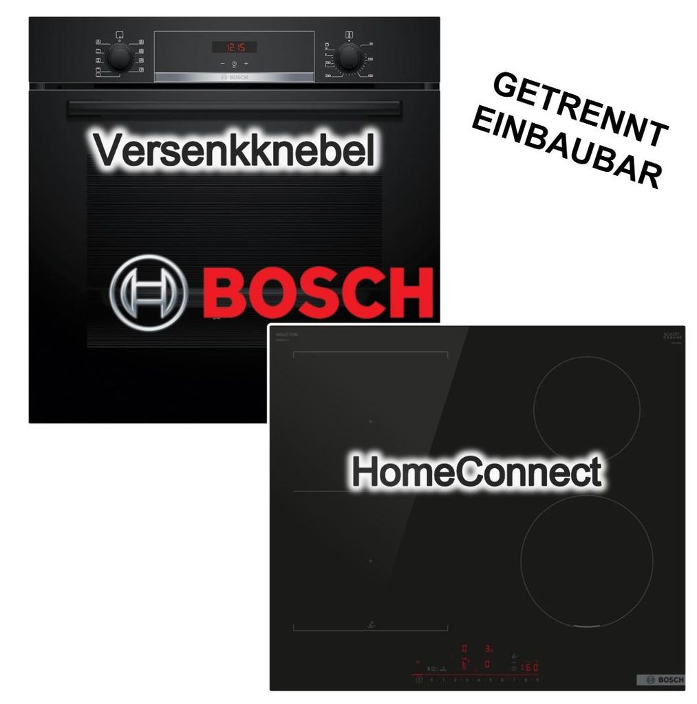 Bosch Herdset Einbaubackofen 3D Heißluft Hydrolyse + Induktionskochfeld PowerBoost Home Connect
