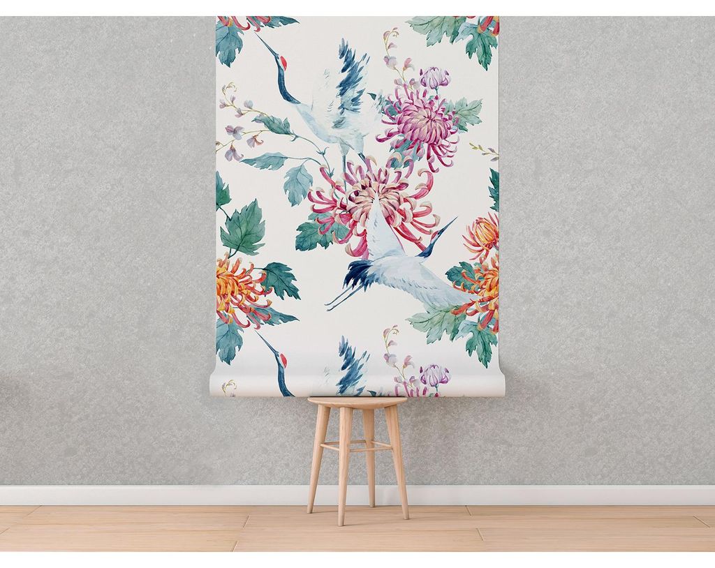 Coloray Fototapete 104x70 cm Latextapete Magicstick - Floral Crane Birds Floral