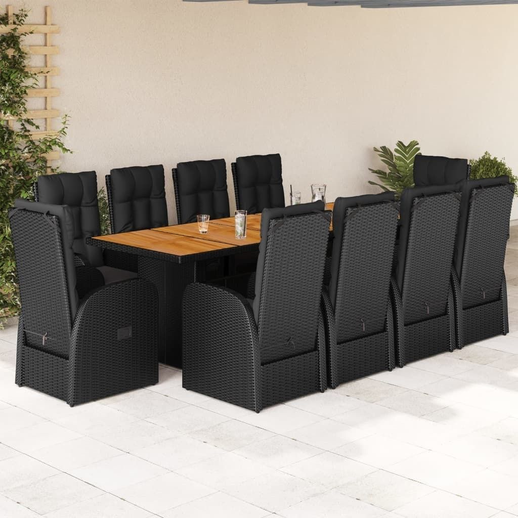 "2026 Promotion" 11-tlg. Garten-Essgruppe - mit Tisch und Stühlen - mit Kissen - Schwarz Poly Rattan - Gartenmöbelset CC13560