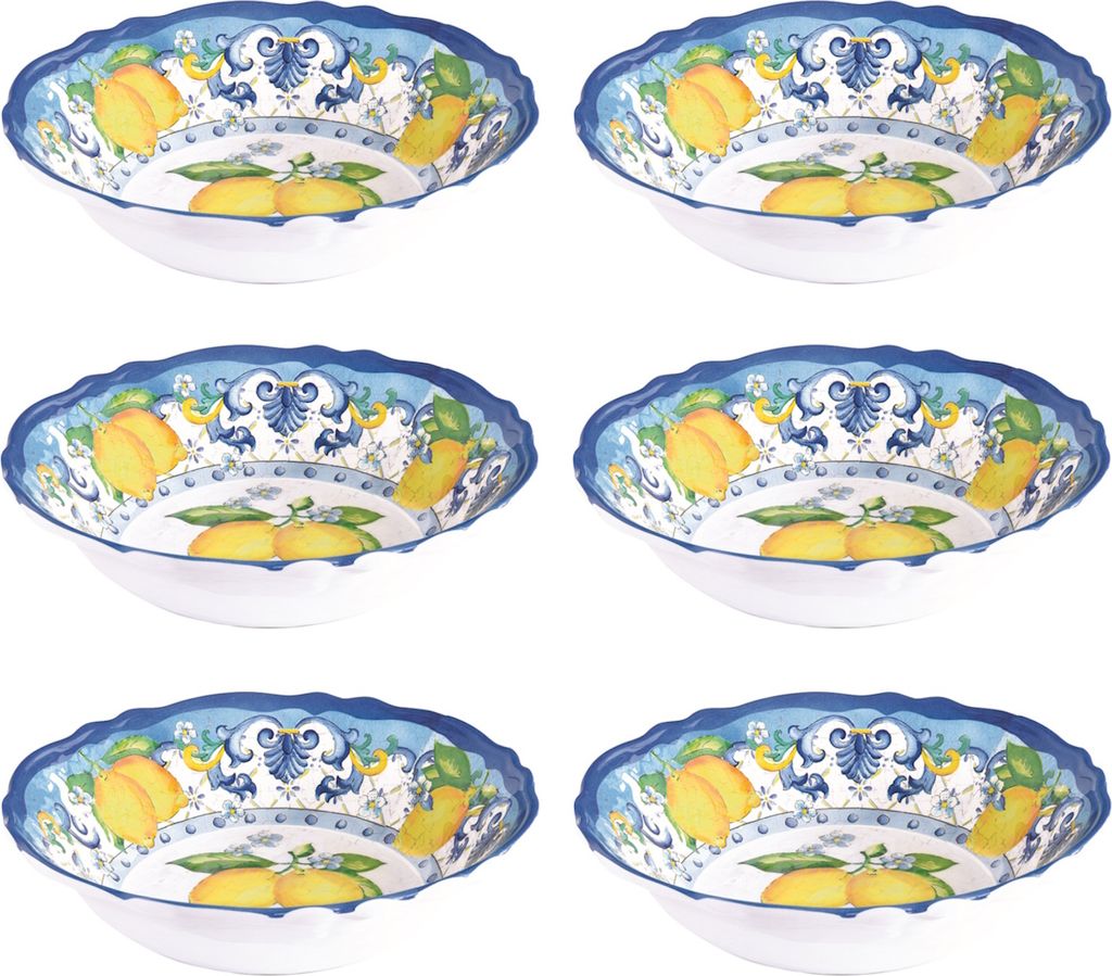 6er Set Suppenteller SORRENTO Zitronen D. 19cm weiß blau gelb Melamin Easy Life