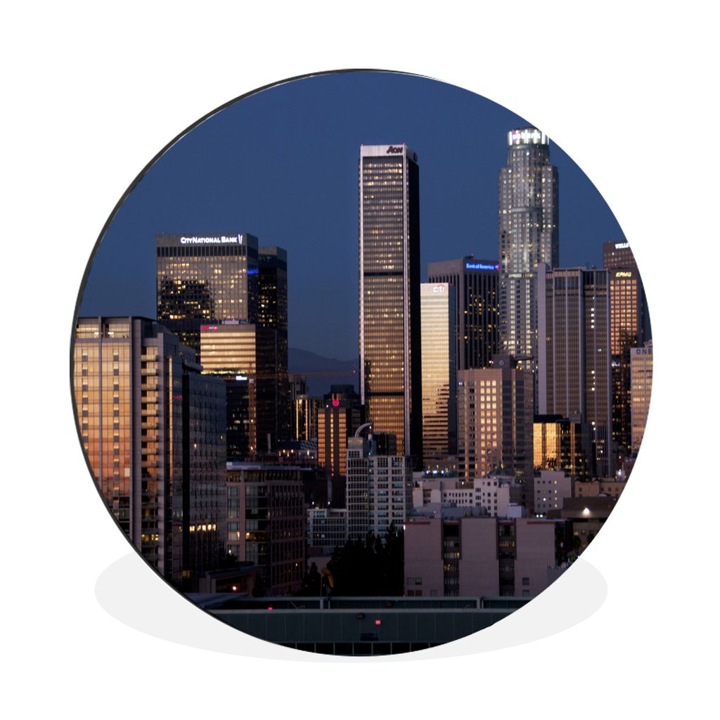 MuchoWow Aluminium Wandkreis Los Angeles - Skyline - Abend Ø 90 cm Wanddeko Modern Wohnzimmer - Mauerkreis - Wandbilder - Runde Bild - Bild aus ...