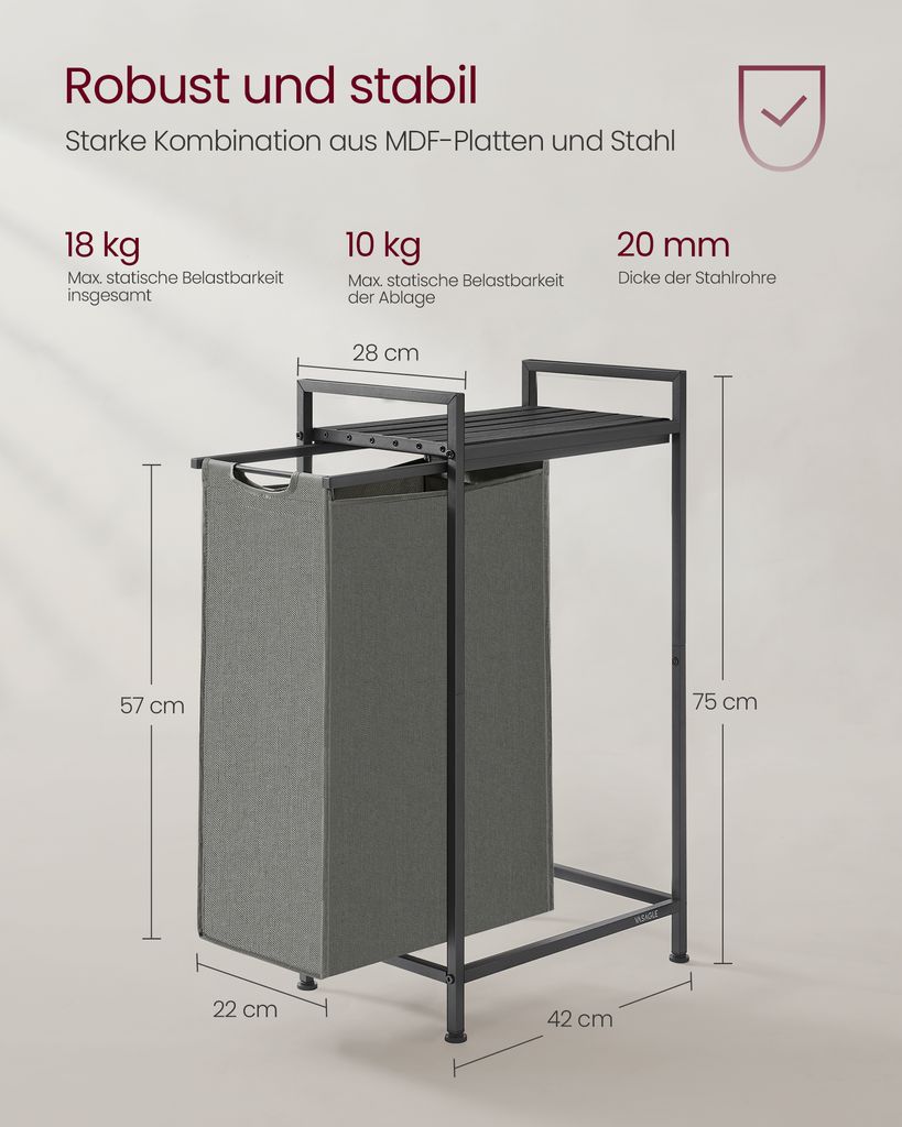 WENKO Wäschekorb »Trio«, Klappbar, 3-tlg. Aufteilung, Grau