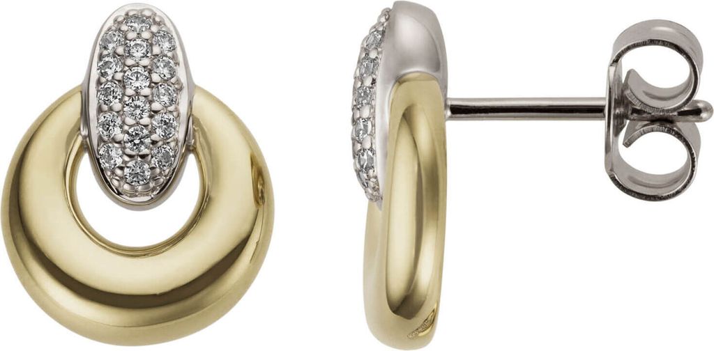 Ohrstecker aus 585 Gold Gelbgold & Weißgold bicolor mit 32 Diamanten Brillanten