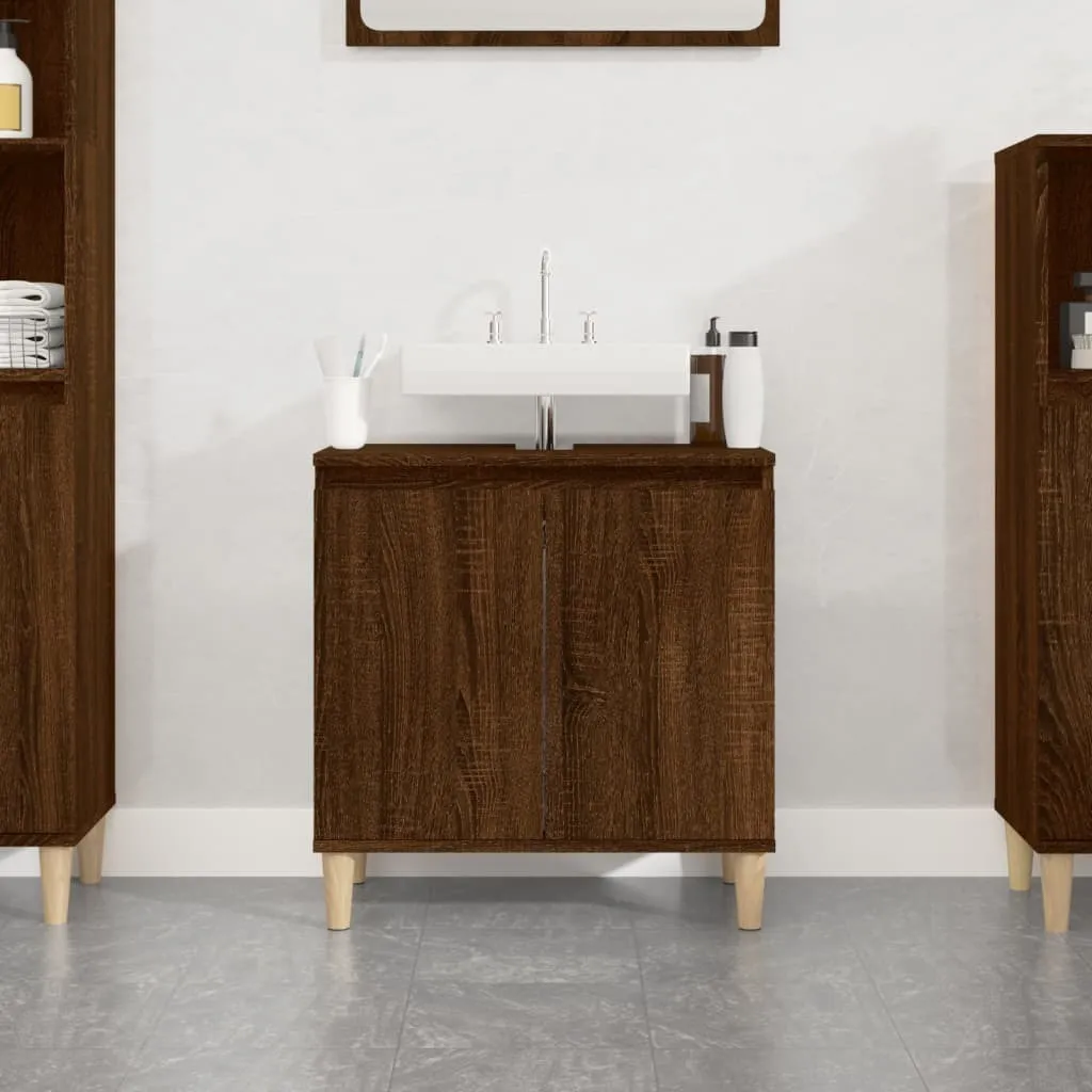 Meuble bas sous lavabo ZMH - Cache-siphon chêne brun 58x33x60 cm