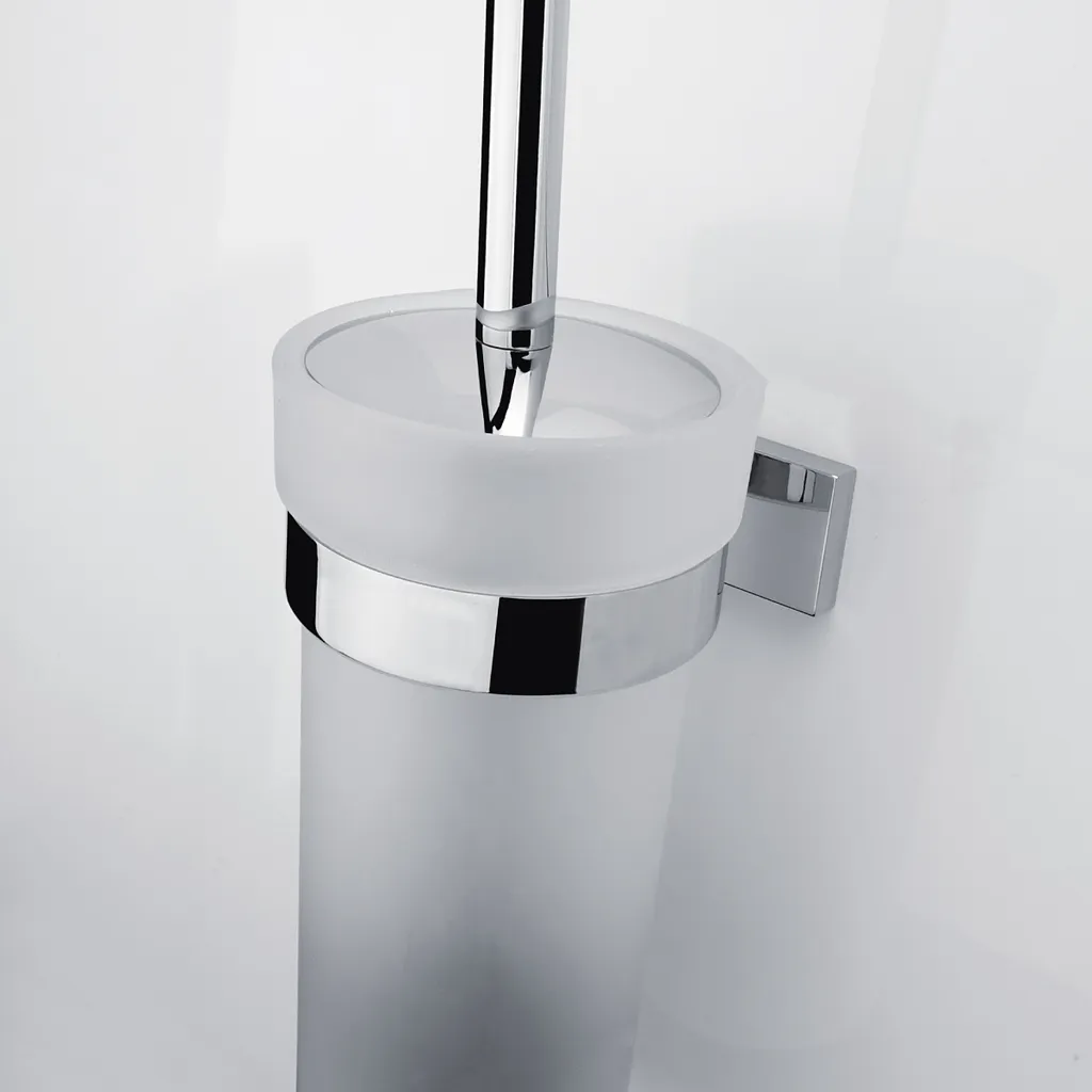 Brosse WC murale anti-rouille Nimco Keira en chrome et verre dépoli