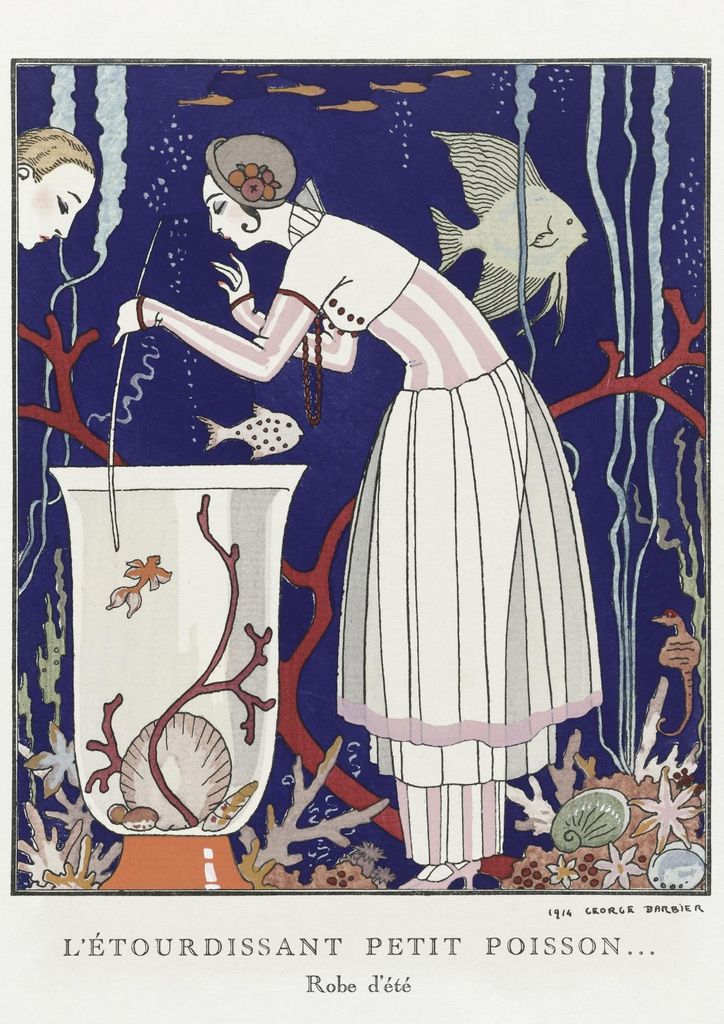 Plakat 21x29,7cm Der verblüffende kleine Fisch, Vintage Barbier