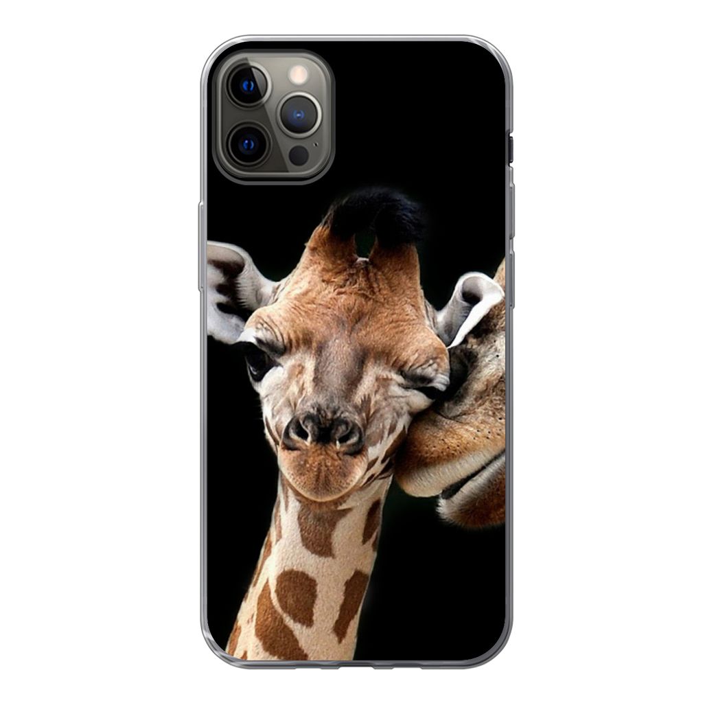 MuchoWow Handyhülle Schutzhülle Hülle für iPhone 12 Pro Max Giraffe - Tiere - Schwarz - Porträt - Tiere Silikon Softcase Handy Hülle - Hart...