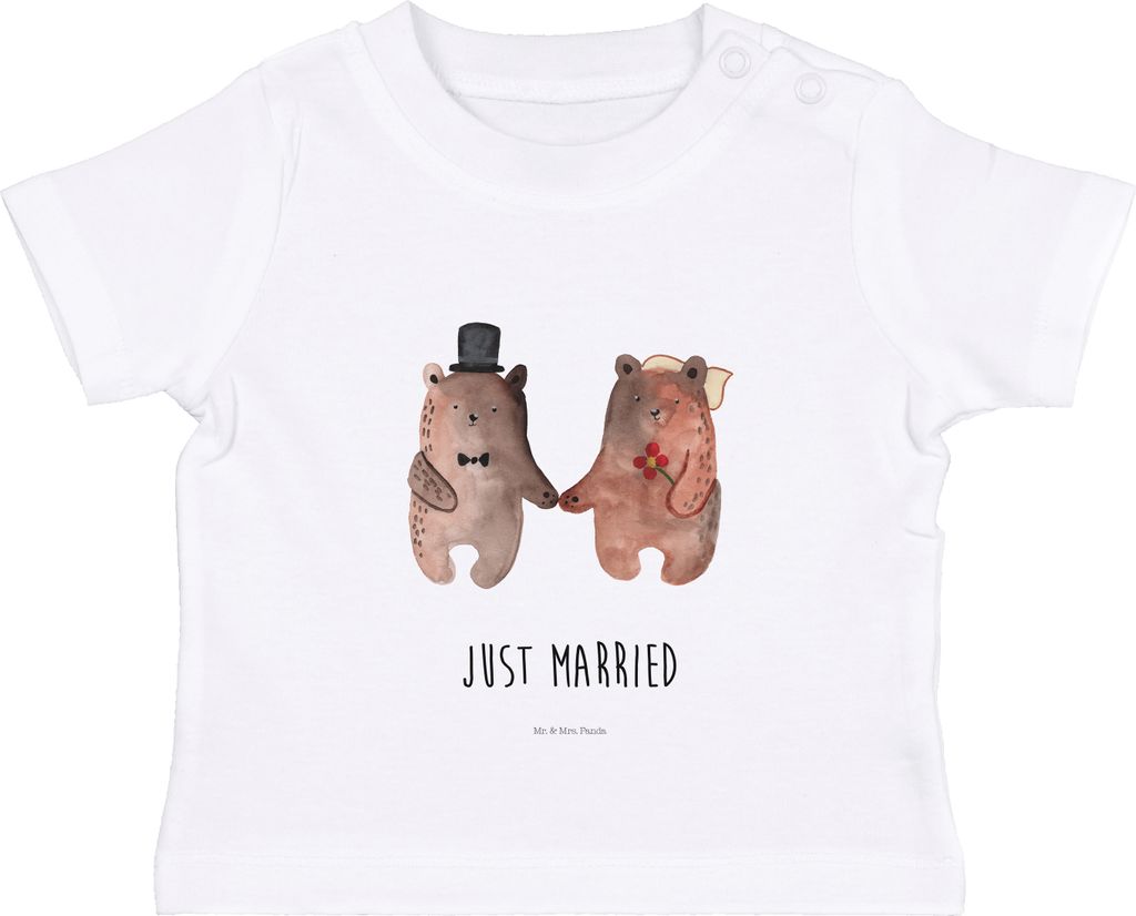 Mr. & Mrs. Panda Organic Baby Shirt Bär Heirat 6. - 12. Monat - Weiß - Geschenk, Kinder, T-Shirt, Teddy, Kleinkind, Babyshirt