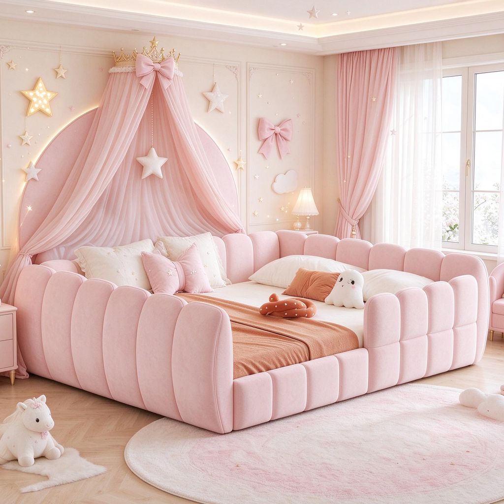 Merax Gepolstertes Kinderbett Bodenbett 140x200cm, Samtbett Produktbild 