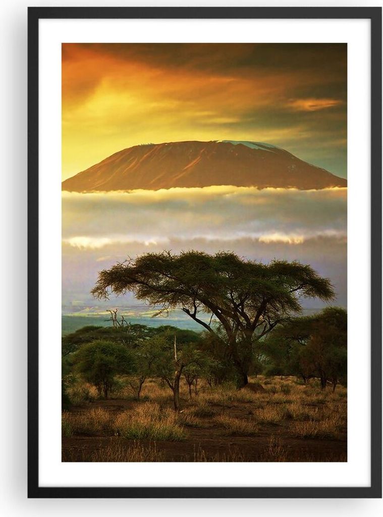 Gerahmtes Poster - Schwarzer Rahmen - Safari Tierwelt Berg Kenia - 50x70 cm - Wand Bild - Wanddeko - Wandbilder - Wandposter - Bilderrahmen - Bilde...