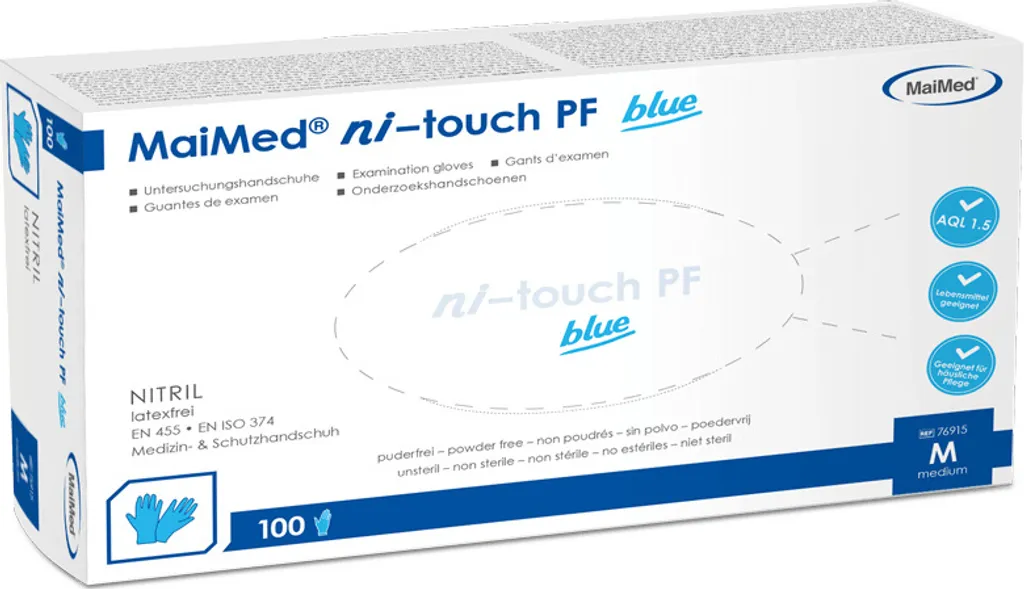 100 Guanti Nitrile MaiMed ni touch PF Blu S - Resistenza Officina