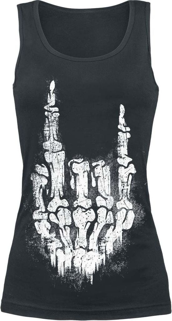 Gothicana by EMP Damen schwarzes Top mit Skelett-Rockhand aus angenehm weichem Baumwollstoff M