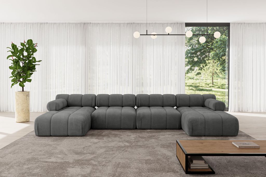 ALTDECOR Modulares Sofa Ecksofa in U-Form - Tesso-U2 - 380x160x70 cm Dunkelgrau Corner modular Sofa Eckcouch Couch Wohnlandschaft Cauchsofa Polster...