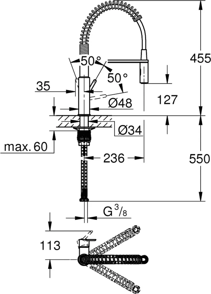 Mitigeur Evier Grohe Get Chrome avec Bec Pivotant et Douchette 2 Jets - 9