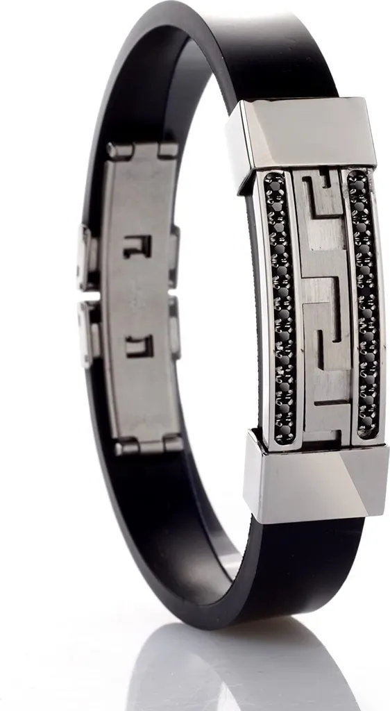 Bracciale Nero Uomo in Acciaio e Silicone con Pietre CZ Nere