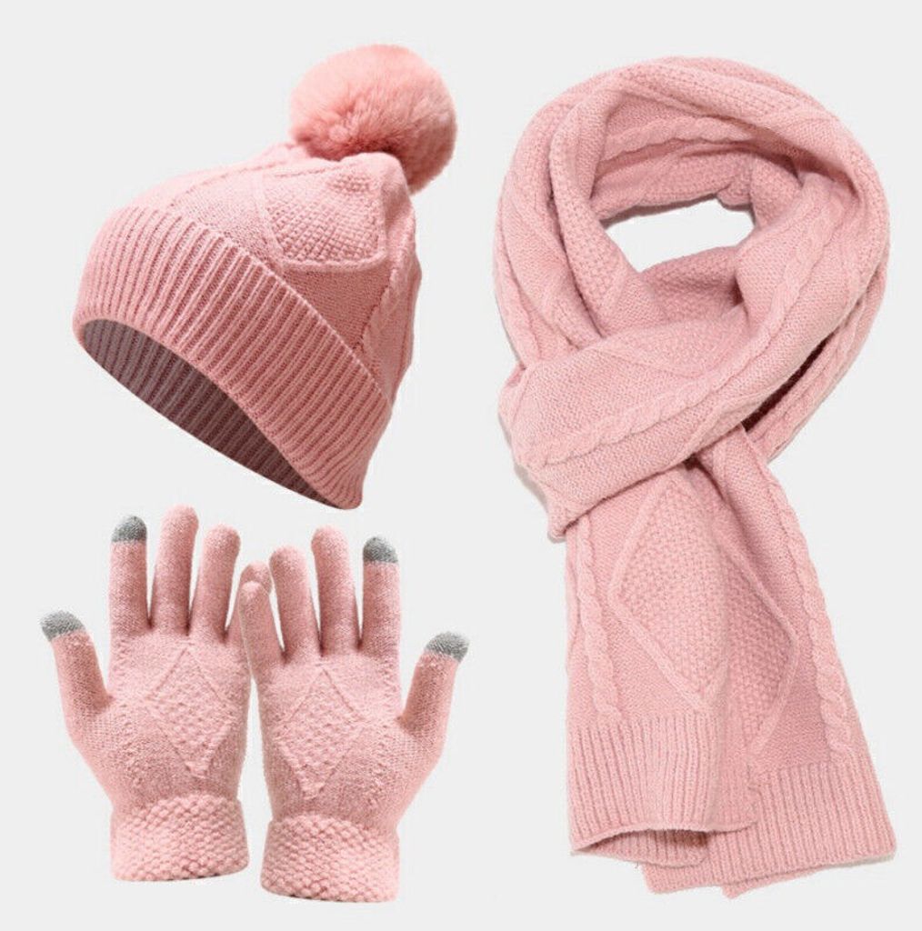 Rosa 3 stk Herren Damen Winter Mütze Schal Handschuhe Warm Set