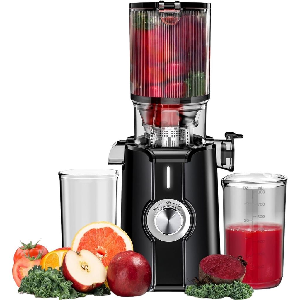 AIORBER Slow Juicer Entsafter 180Nm mit großem 115mm Einfüllschacht, leise, BPA-frei, einfache Reinigung, 45 U/min Kaltpress Saftpresse, Schwarz