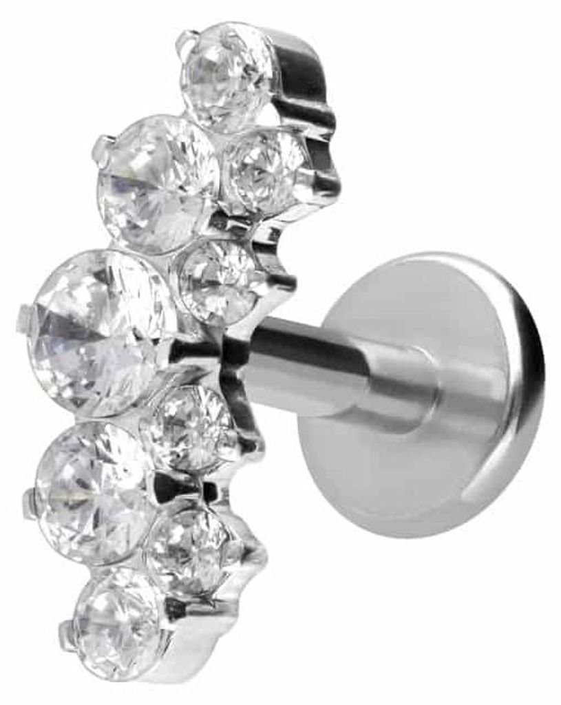 Ohrpiercing, Nasenpiercing Titan Labret mit Innengewinde KRISTALLBOGEN Silber Stablänge: 8mm | Stabstärke: 1,2mm