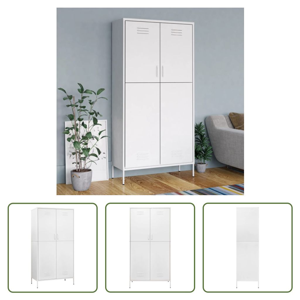 The Living Store Kleiderschrank Weiß 90x50x180 cm Stahl