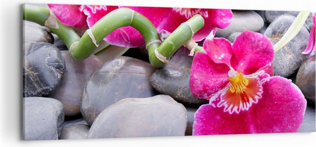 Bild auf Leinwand - Leinwandbild - Asiatisch bambus orchidee steine - 100x40cm - Wand Bild - Wanddeko - Leinwanddruck - Bilder - Kunstdruck - Leinw...