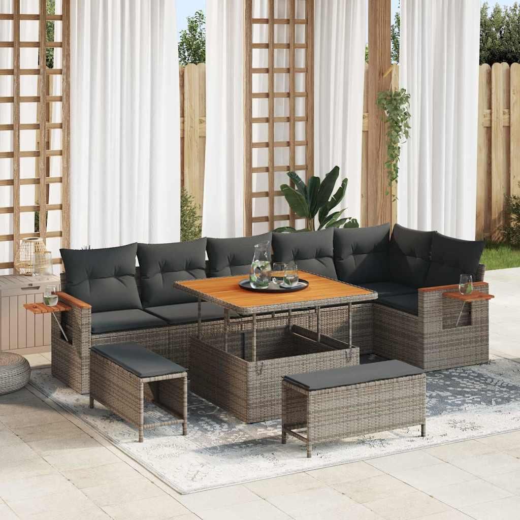 CLORIS Garten-Sofa-Set mit Kissen mit Speicher Grau Poly Rattan - Gartensofas 780