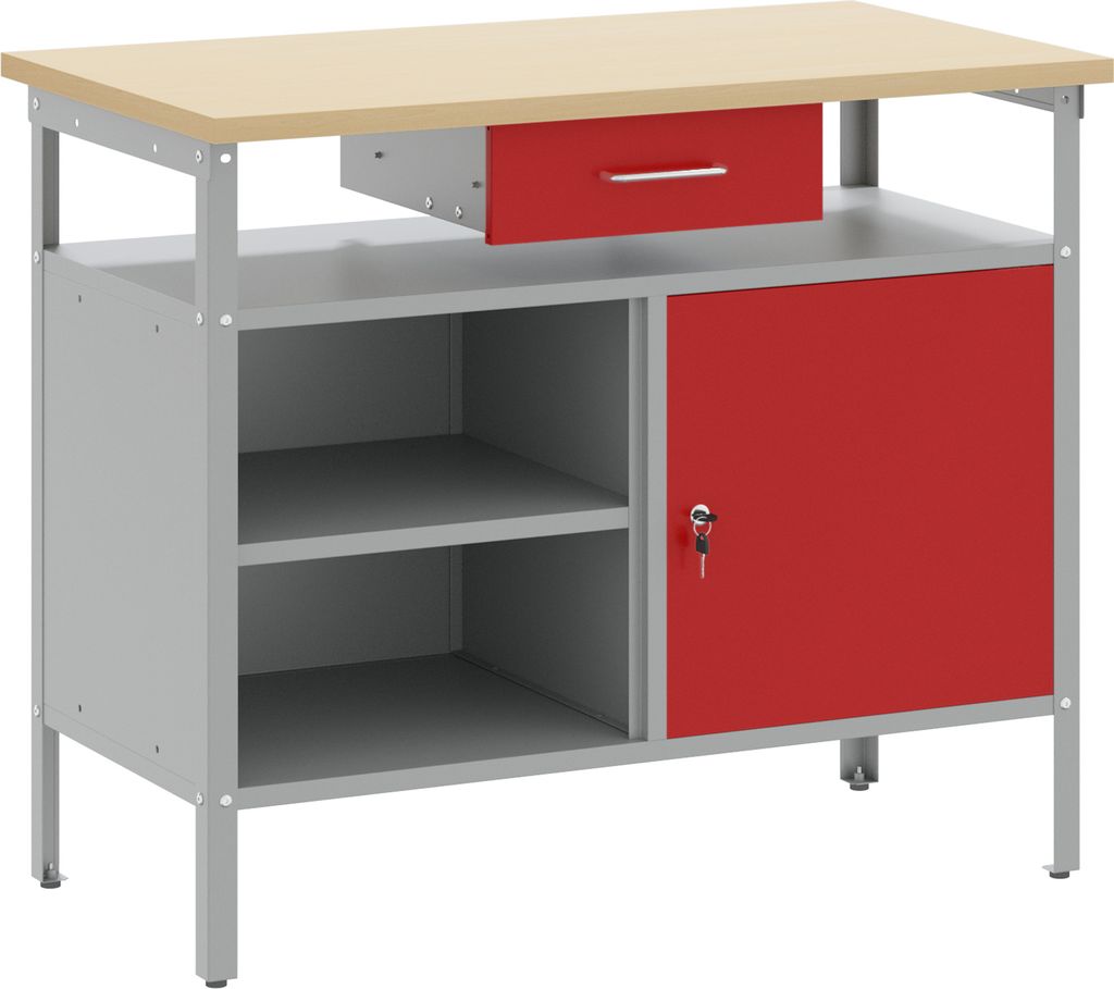 2025 Moderne Werkbank mit Abschließbarer Tür Rot 100x55x85 cm Stahl - Werkbänke Hommie47749