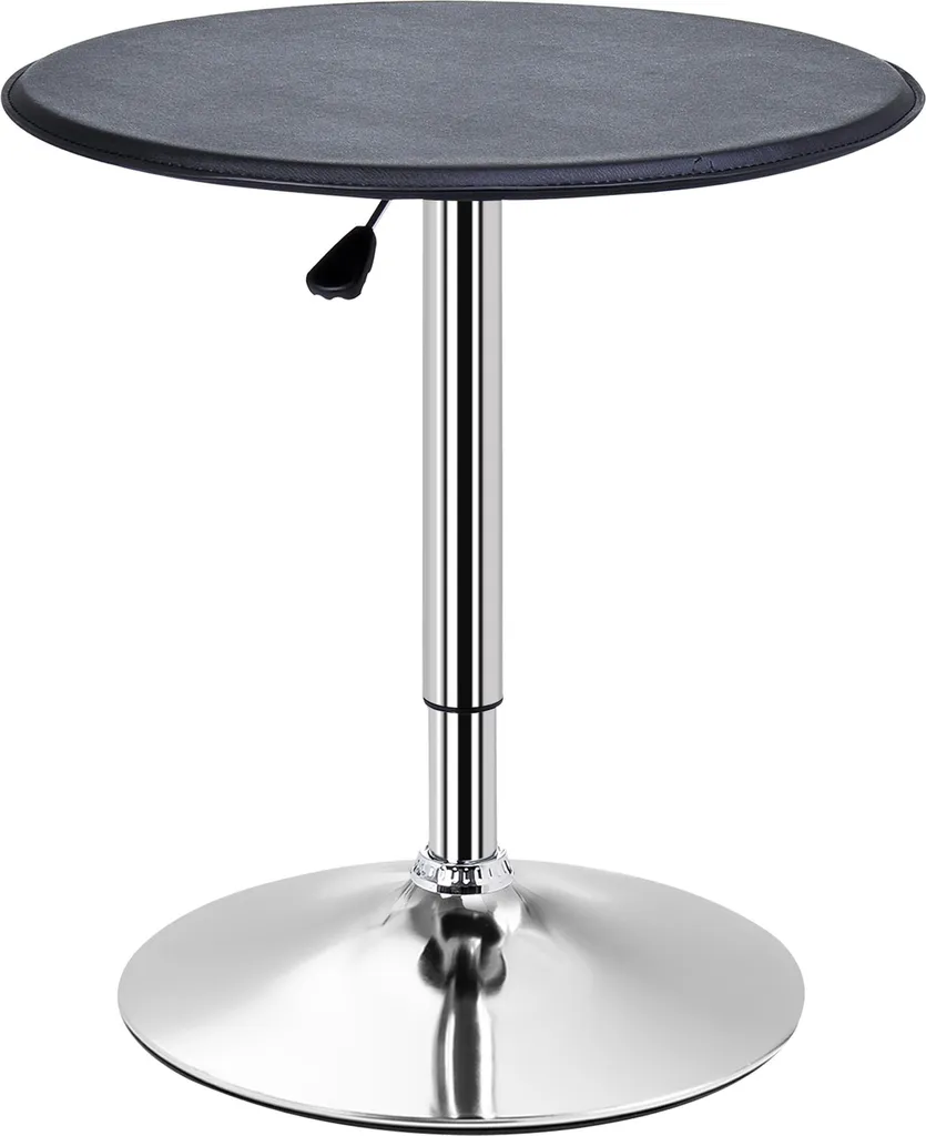 Table haute pivotante en cuir noir et chrome Ø63 cm avec vérin réglable