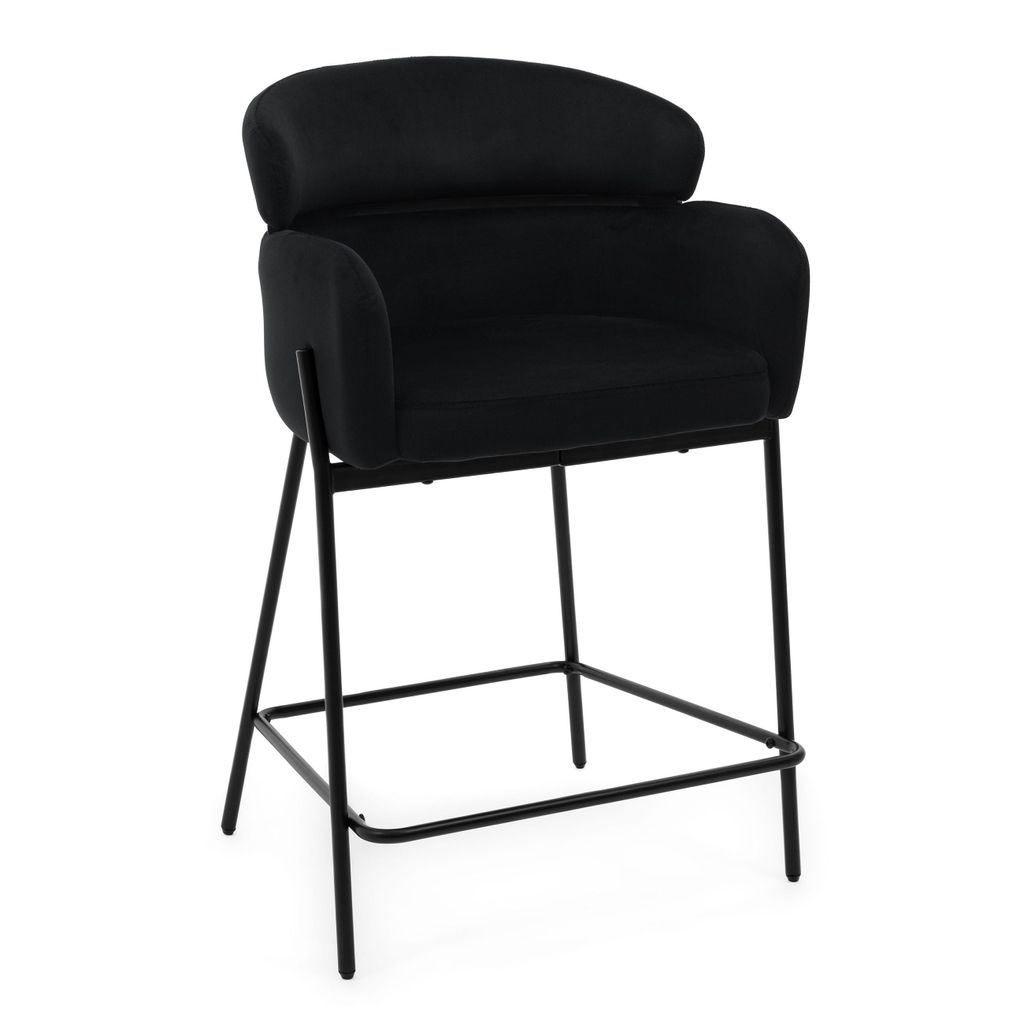 NEW HOME BOLZANO Hocker, gepolsterter Esszimmerhocker für ein glamouröses Wohnzimmer mit Armlehnen – Schwarz – moderne Samtmöbel
