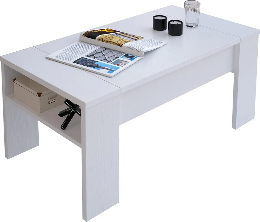 Table basse rectangulaire Corail blanc 98 cm avec niche transversale