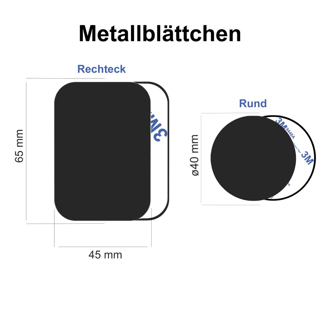 4x Rechteck Metallplättchen für Magnet Smartphone Handy Halterung Auto  Metallplatte Kleber