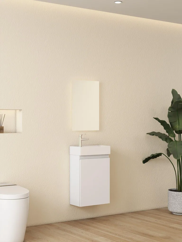 Meuble sous vasque blanc en céramique moderne - Format compact 65 cm