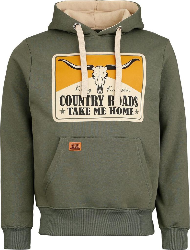King Kerosin Kapuzenpullover Herren Country Roads Hoodie oliv XL