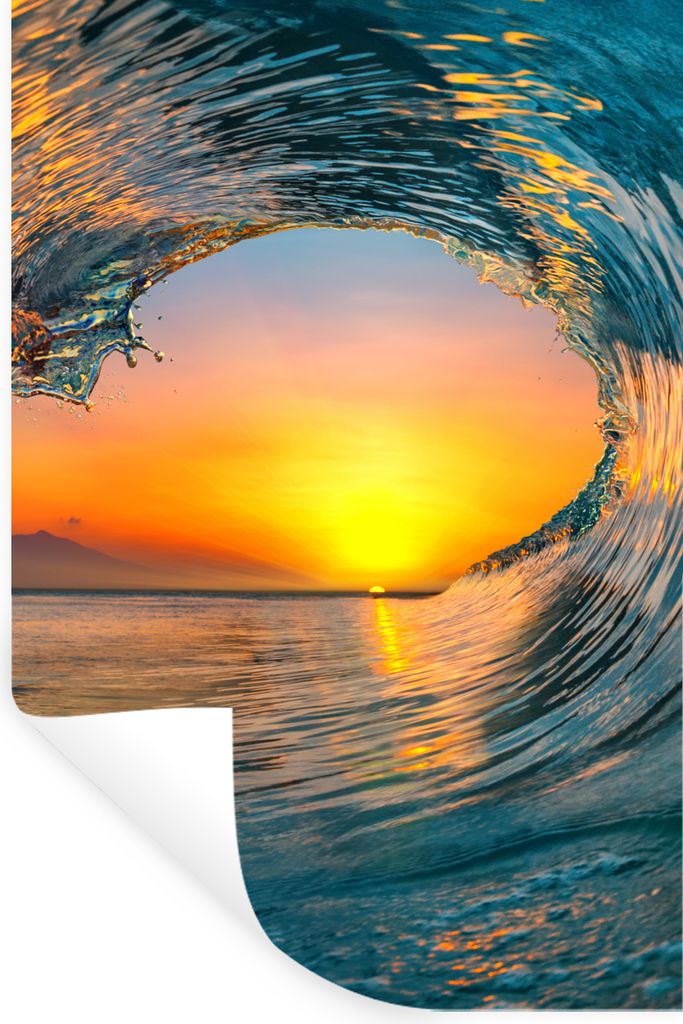 MuchoWow Wandtattoo Wandsticker Wandaufkleber Sonnenuntergang - Wasser - Welle - Orange 80x120 cm Selbstklebend und Repositionierbar - Reposition...