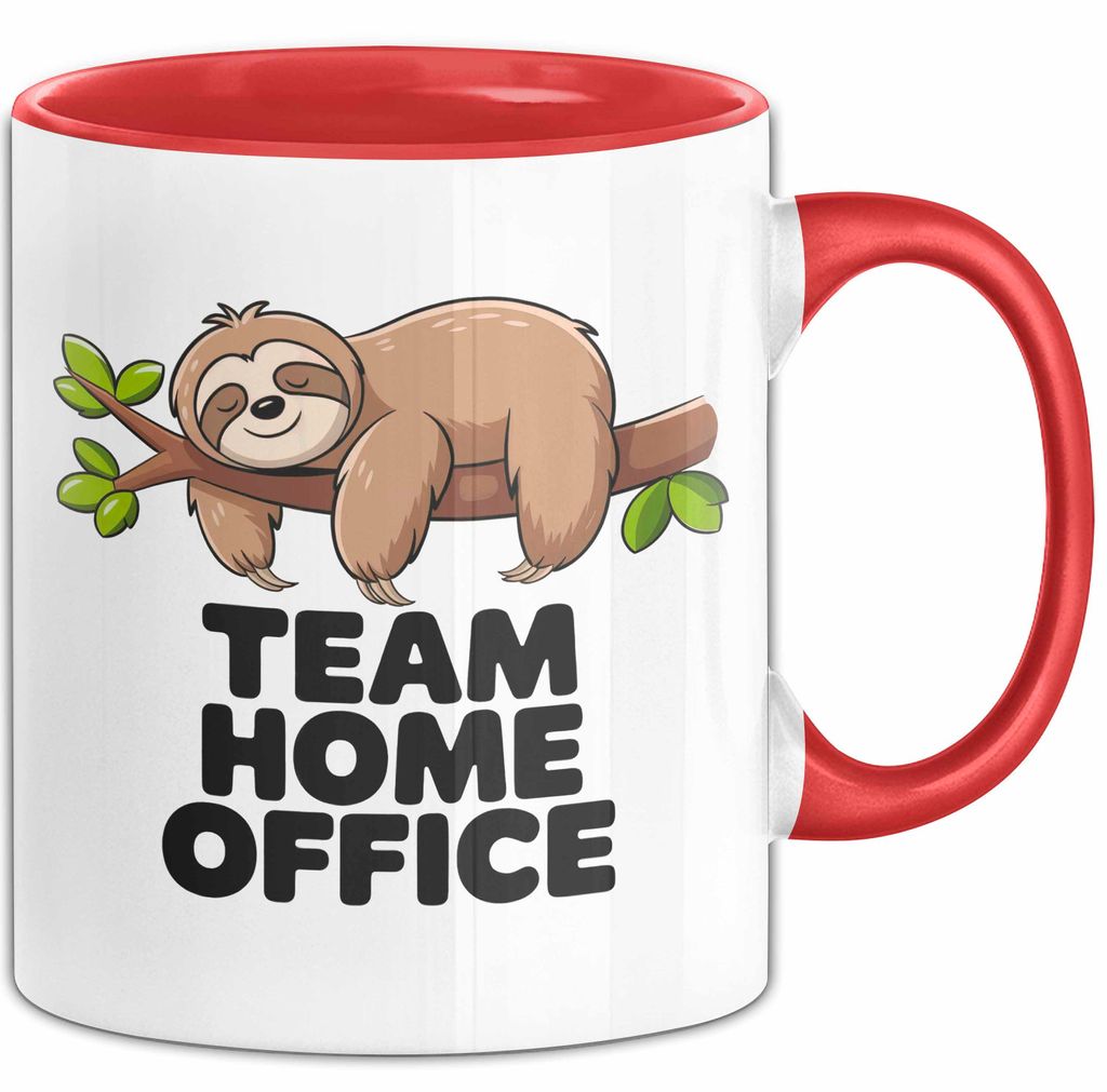 Bürokollege Faultier Tasse Geschenk Lustige Geschenkidee Team Home Office (Rot)