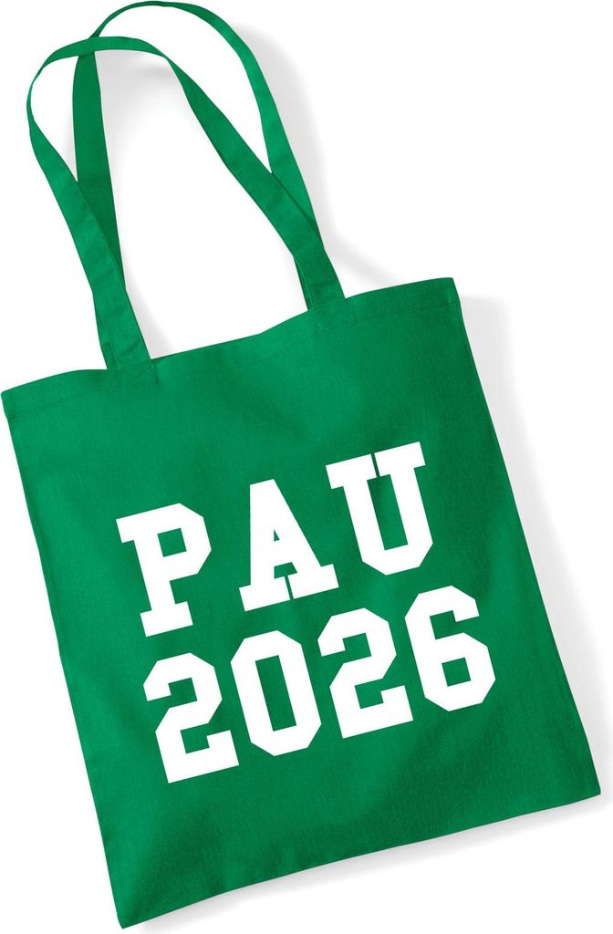 Huuraa Jutebeutel PAU 2026 Abschluss Spanien 10 Liter Kelly Green Baumwolle Tasche Geschenkidee