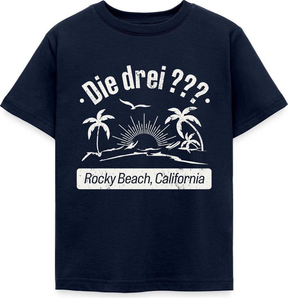 Spreadshirt Die Drei Fragezeichen Rocky Beach Design Mit Palmen Kinder T-Shirt, 122/128 (7-8 Jahre), Navy