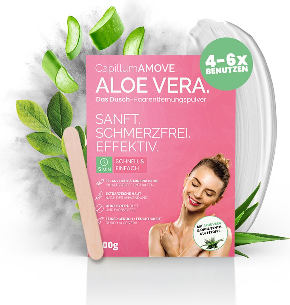 200g Capillum AMOVE Aloe Vera (Geruchlos) Premium Intim & Körper Enthaarungscreme als Pulver ohne Schmerzen und Reizungen für glatte Haut